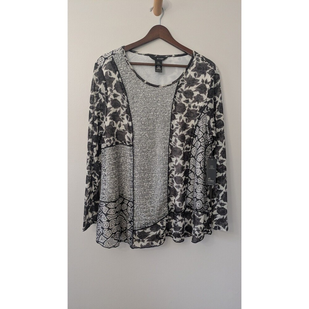 Ali Miles Tunic Top Large Art Wear Patchwork Wool Blend Floral Lightweight Sheer